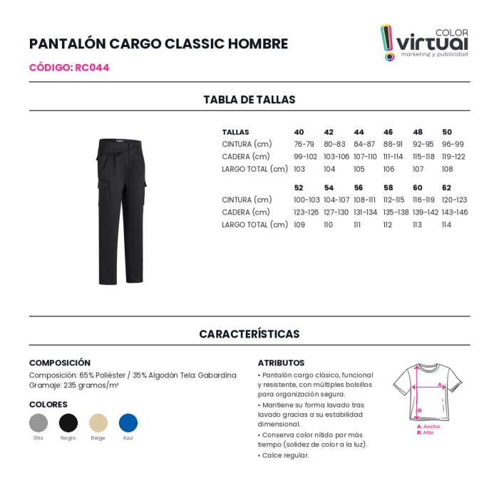 Pantalón Cargo Classic Hombre - Beige - Imagen 4